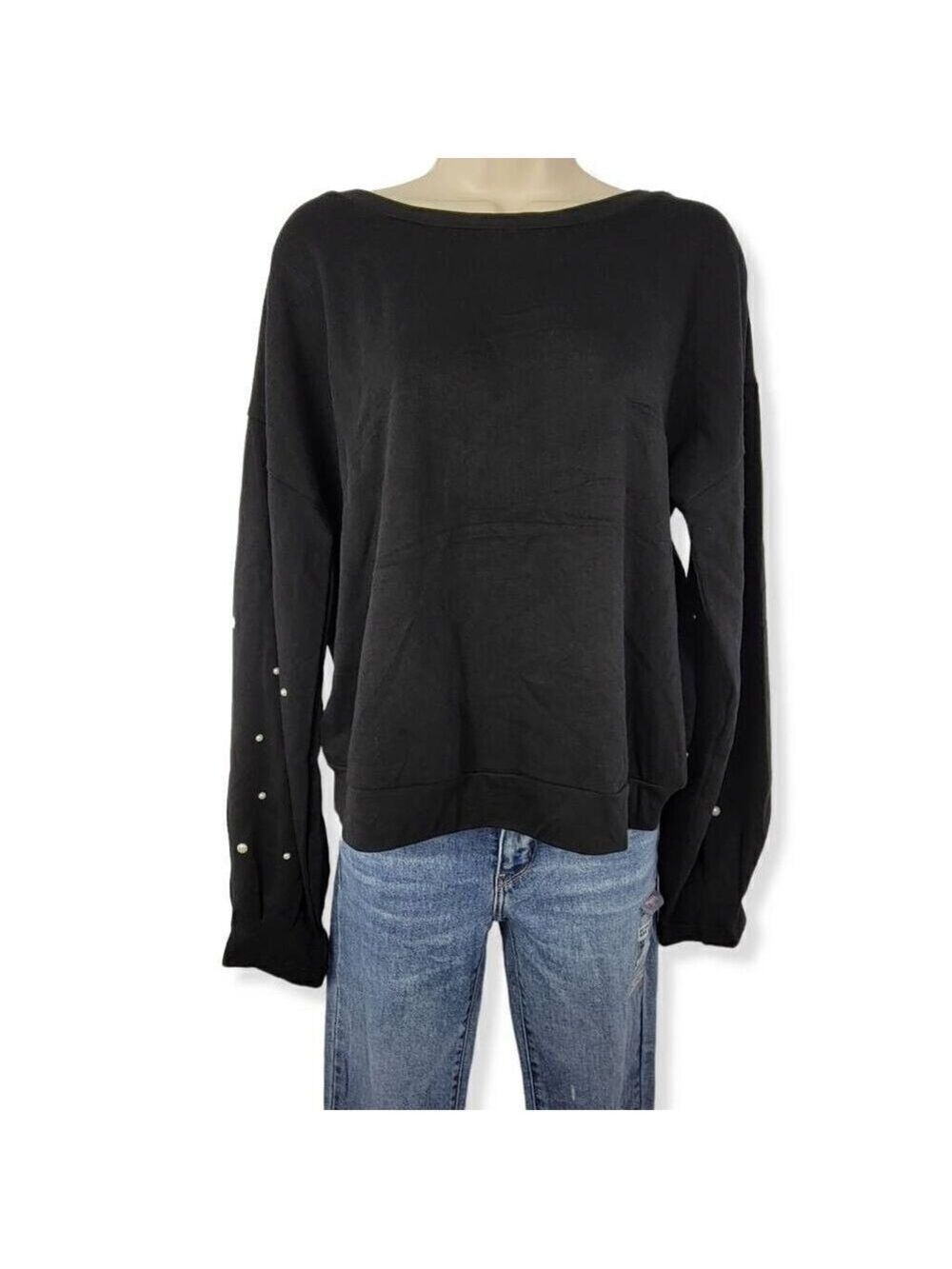 Ultra Flirt Black Balloon Sleeve  Crewneck Large Junior